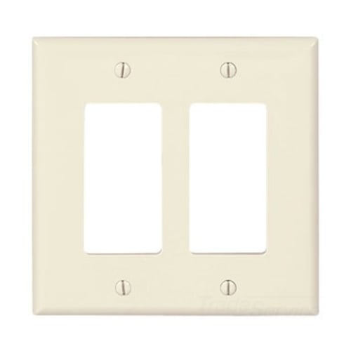 Eaton Decorator / GFCI wallplate, Lt. Almond, Decorator Cutout, Polycarbonate, Two- gang, Mid-size