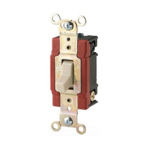 Eaton Arrow Hart industrial grade toggle switch, #14-10 AWG, 20A, Industrial, Wall, 120/277V, Back and side, Screw, White, Three-Way, Brass, Terminals: 0.031 in, Polycarbonate