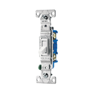 Eaton toggle switch, #14-10 AWG, 15A, Flush, 120V, Back and side, push wire, Screw, Almond, Load type: Motor Control, Fan, LED, Incandescent, ELV, MLV, CFL, Flourescent, Halogen, Single-Pole, Three-Way, Three-Way