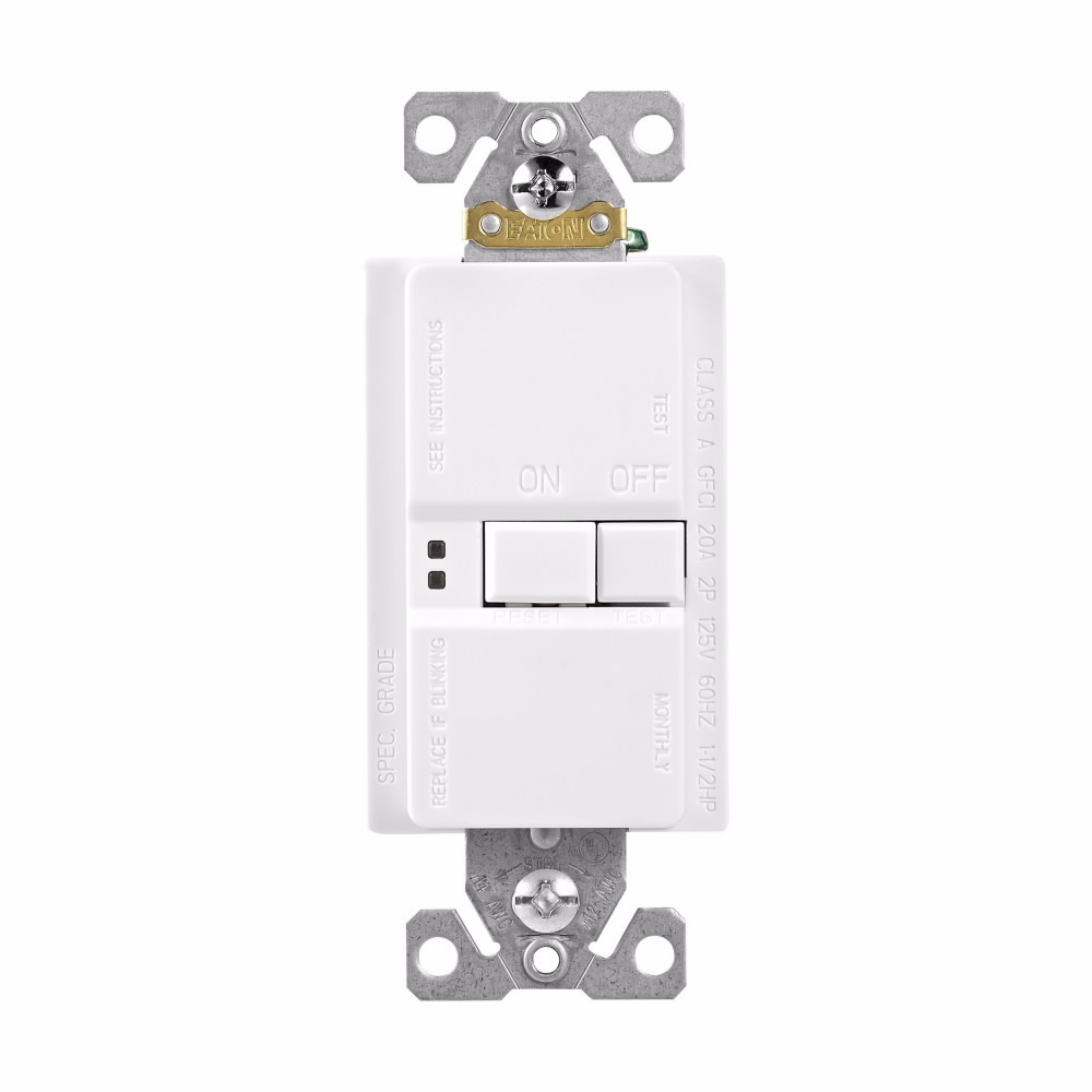 SGFD20W Grounding Self-Test Blank Face GFCI Receptacle, 125 VAC, 20 A, 2 Poles, 3 Wires, White