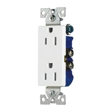 Eaton residential grade duplex receptacle, #14-8 AWG, 15A, Commercial, Residential, Flush, 125V, Side and push, White, Brass, Impact-resistant thermoplastic, 5-15R, Duplex, Screw, Thermoplastic, ED Box