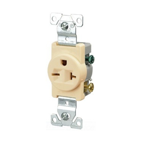 1876V-BOX Arrow Hart Auto Grounding Single Straight Blade Receptacle, 250 V AC, 20 A, 2 Poles, 3 Wires, Ivory