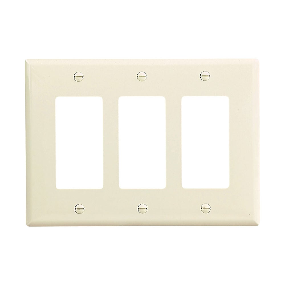 Eaton decorator / GFCI wallplate, Mid-size Decorator Wallplate, Light almond, Decorator, Polycarbonate, 3, Mid-size
