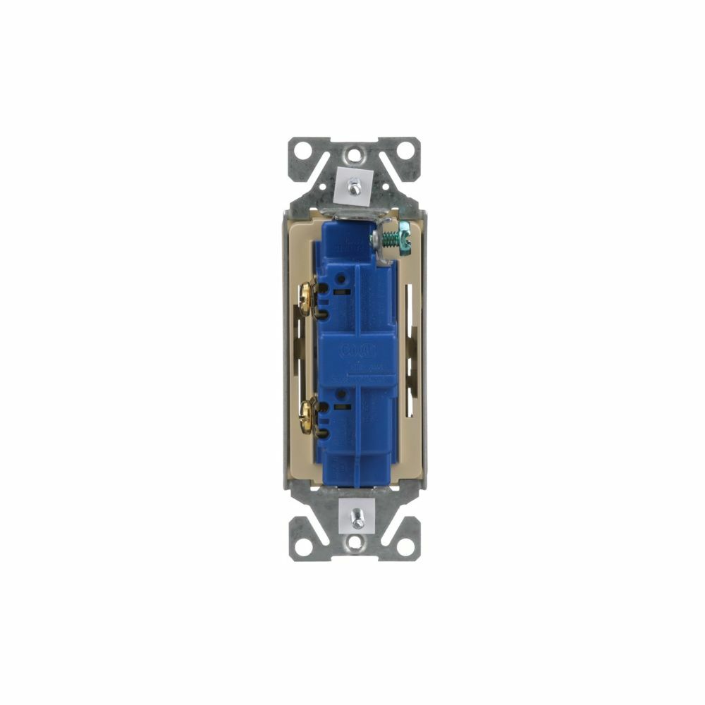 Eaton standard grade decorator switch, Box, #14-12 AWG, 15A, Flush, 120/277V, Back/push, Decorator, Maintained, Light almond, Motor Control, Fan, LED, Incand, ELV,MLV,CFL, Florscnt, Halogen, Single-pole, Thermoplastic 752384