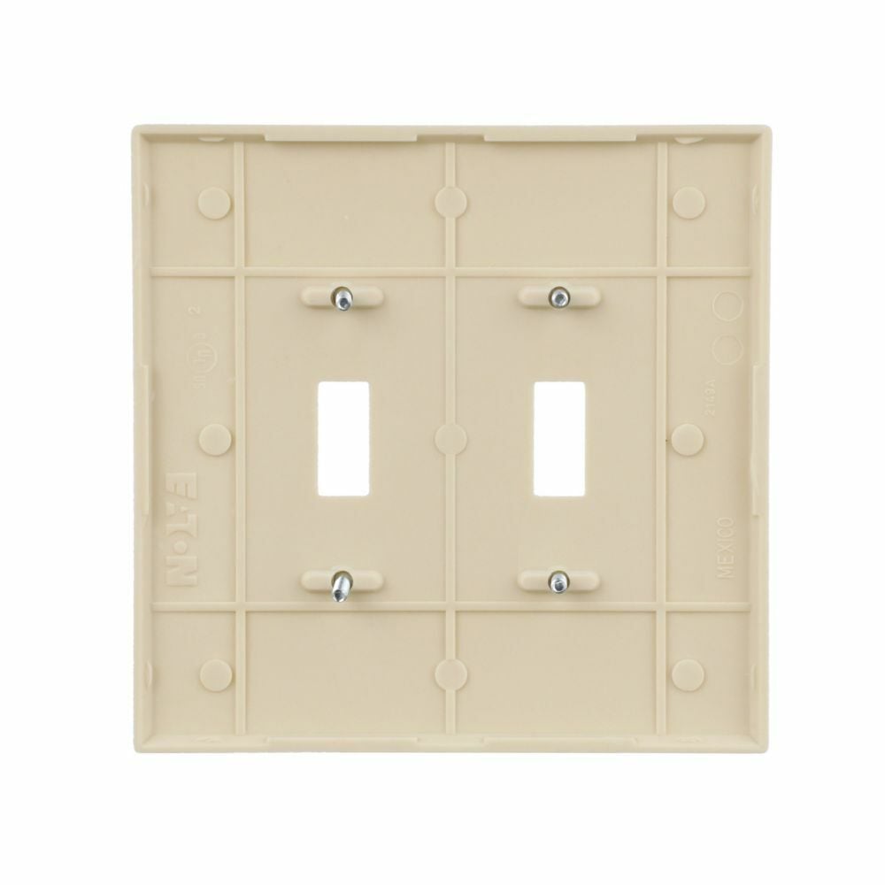 Eaton Toggle wallplate, Ivory, Toggle Cutout, Thermoset, Two- gang, Oversize, ED Box