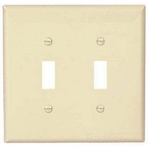Eaton Toggle wallplate, Almond, Toggle Cutout, Polycarbonate, Two- gang, Mid-size