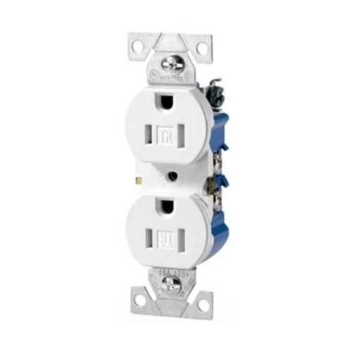 Eaton residential grade duplex receptacle, #14-10 AWG, 15A, Commercial, Residential, Flush, 125V, Side and push, Brown, Brass, Impact-resistant thermoplastic face, PVC body, 5-15R, Duplex, Screw, Thermoplastic, Core pack