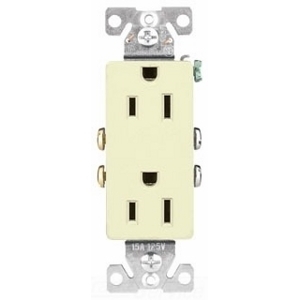 1107-9A Decorator Straight Blade Duplex Receptacle, 125 VAC, 15 A, 2 Poles, 3 Wires, Almond
