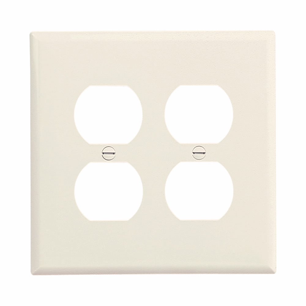 Eaton Duplex receptacle wallplate, Lt. Almond, Duplex receptacle Cutout, Polycarbonate, Two- gang, Mid-size