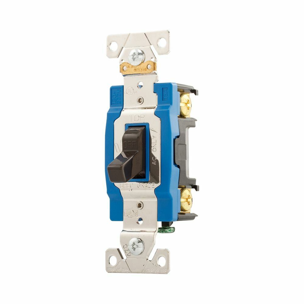 Eaton Arrow Hart industrial grade toggle switch, #14-10 AWG, 15A, Industrial, Flush mount, 120/277V, Back and side, Screw, Brown, Single-Pole, Single-Pole, Brass, Polycarbonate