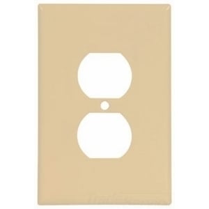 Eaton Duplex receptacle wallplate, Ivory, Duplex receptacle Cutout, Thermoset, Single- gang, Oversize, ED Box
