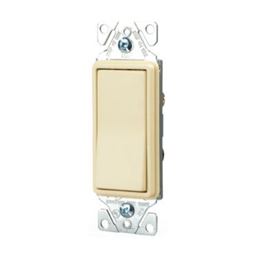 Eaton standard grade decorator switch, #14-12 AWG, 15A, Flush, 120/277V, Back/push, Decorator, Maintained, Almond, Motor Control, Fan, LED, Incand, ELV,MLV,CFL, Florscnt, Halogen, Three-way, Thermoplastic 627620