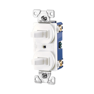 Eaton commercial grade combination switch, Stand, #14 - #12 AWG, 15A, Commer, 120/277V, bk and sd wiring, togg, Maint closure, Screw, Brass, Ivy, -20-60?C, (1) 1-pole, (1) 3-way, dplx, thermoplas