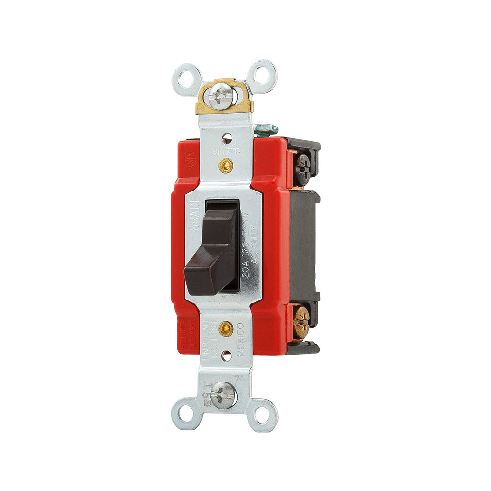 Eaton Arrow Hart industrial grade toggle switch, #14-10 AWG, 20A, Industrial, Wall, 120/277V, Back and side wiring, Screw, Brown, Four-way, Brass, Terminals: 0.031 in, Polycarbonate