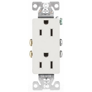 1107-9W Decorator Straight Blade Duplex Receptacle, 125 VAC, 15 A, 2 Poles, 3 Wires, White