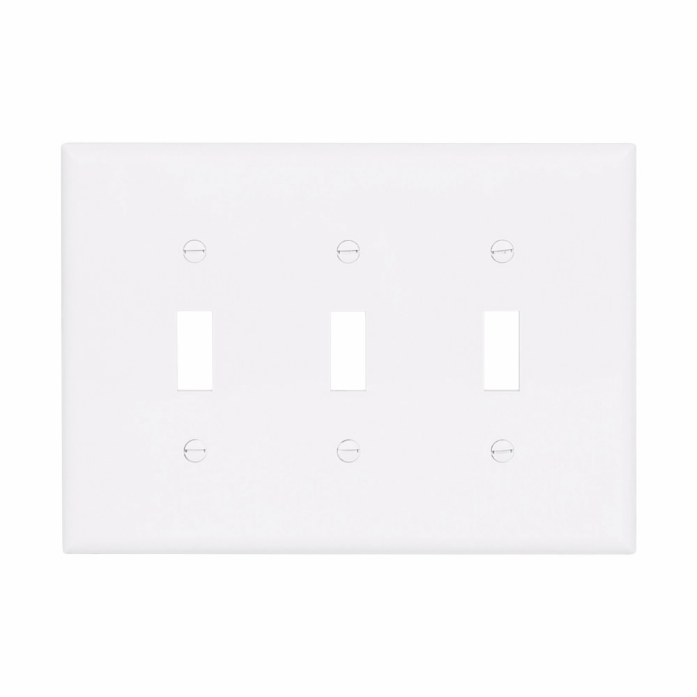 Eaton Toggle wallplate, White, Toggle Cutout, Polycarbonate, Three- gang, Mid-size