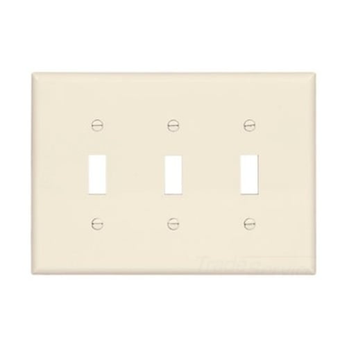 Eaton Toggle wallplate, Lt. Almond, Toggle Cutout, Polycarbonate, Three- gang, Mid-size