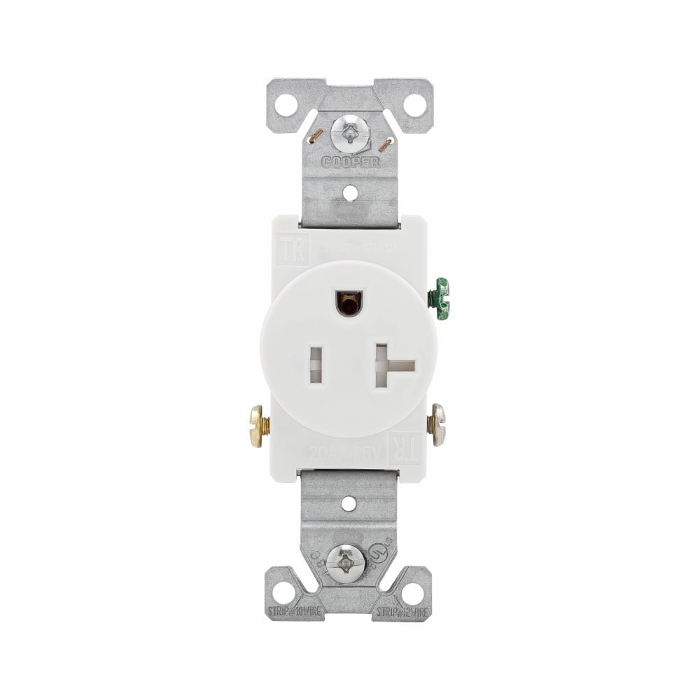 TR1877W-BXSP Arrow Hart TR1877 Grounding Single Tamper-Resistant Straight Blade Receptacle, 125 V AC, 20 A, 2 Poles, 3 Wires, White