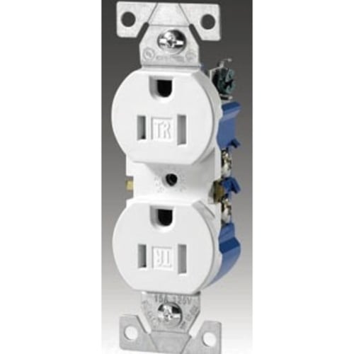 Eaton residential grade duplex receptacle, #14-10 AWG, 15A, Commercial, Residential, Flush, 125V, Side and push, Almond, Brass, Impact-resistant thermoplastic face, PVC body, 5-15R, Duplex, Screw, Thermoplastic, Core pack, Tamper-resistant