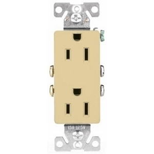 1107-9V Decorator Straight Blade Duplex Receptacle, 125 VAC, 15 A, 2 Poles, 3 Wires, Ivory