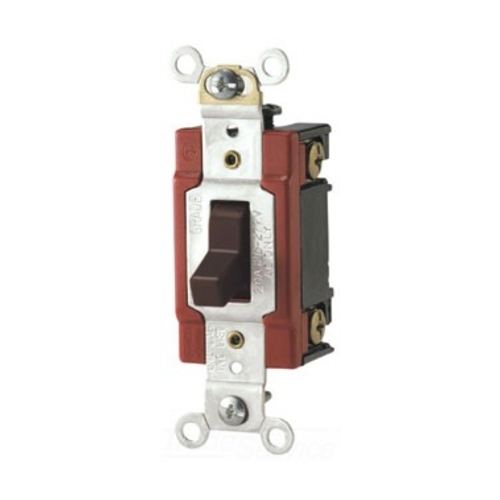Eaton Arrow Hart industrial grade toggle switch, #14-10 AWG, 20A, Industrial, Flush, 120/277V, Back and side, Screw, White, Single-Pole, Single-Pole, Brass, Polycarbonate