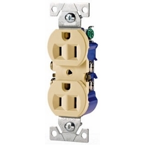 270-9V Straight Blade Duplex Receptacle, 125 VAC, 15 A, 2 Poles, 3 Wires, Ivory