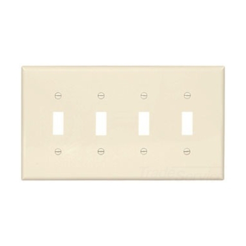Eaton Toggle wallplate, Lt. Almond, Toggle Cutout, Polycarbonate, Four- gang, Mid-size
