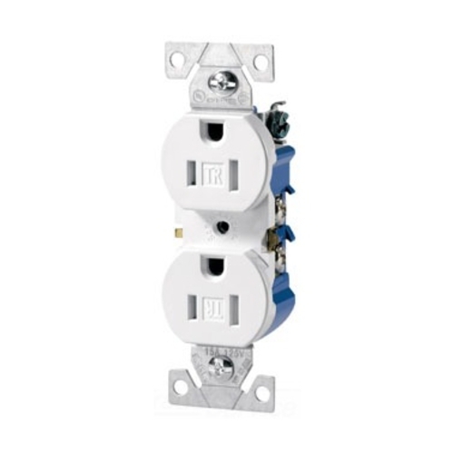 Eaton residential grade duplex receptacle, #14-10 AWG, 15A, Commercial, Residential, Flush, 125V, Side and push, Black, Brass, Impact-resistant thermoplastic face, PVC body, 5-15R, Duplex, Screw, Thermoplastic, Core pack