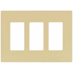 Eaton Screwless wallplate, Screwless, Ivory, Decorator Cutout, Polycarbonate, Three- gang, Mid-size