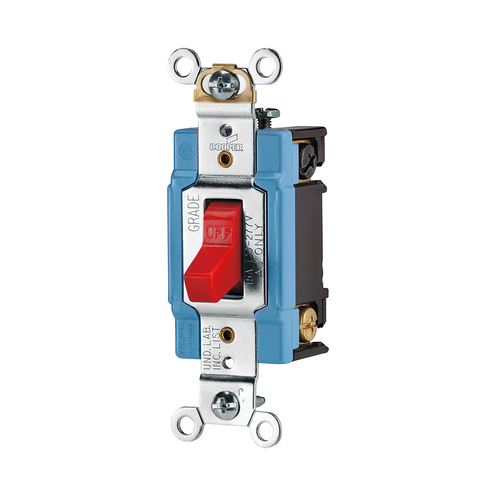 AH1201RD Arrow Hart AH1200 Automatic Grounding Premium Specification Grade Toggle Switch, 120/277 V AC, 15 A, 1/2 hp Power Rating