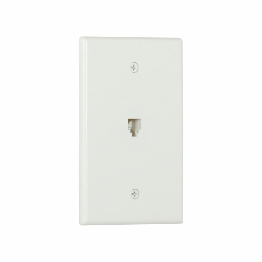 Telephone Jack Wallplate, White, Thermoplastic, Surface, 625B4, Mid-size, 4-conductor jack, RJ11, RJ14, Jack