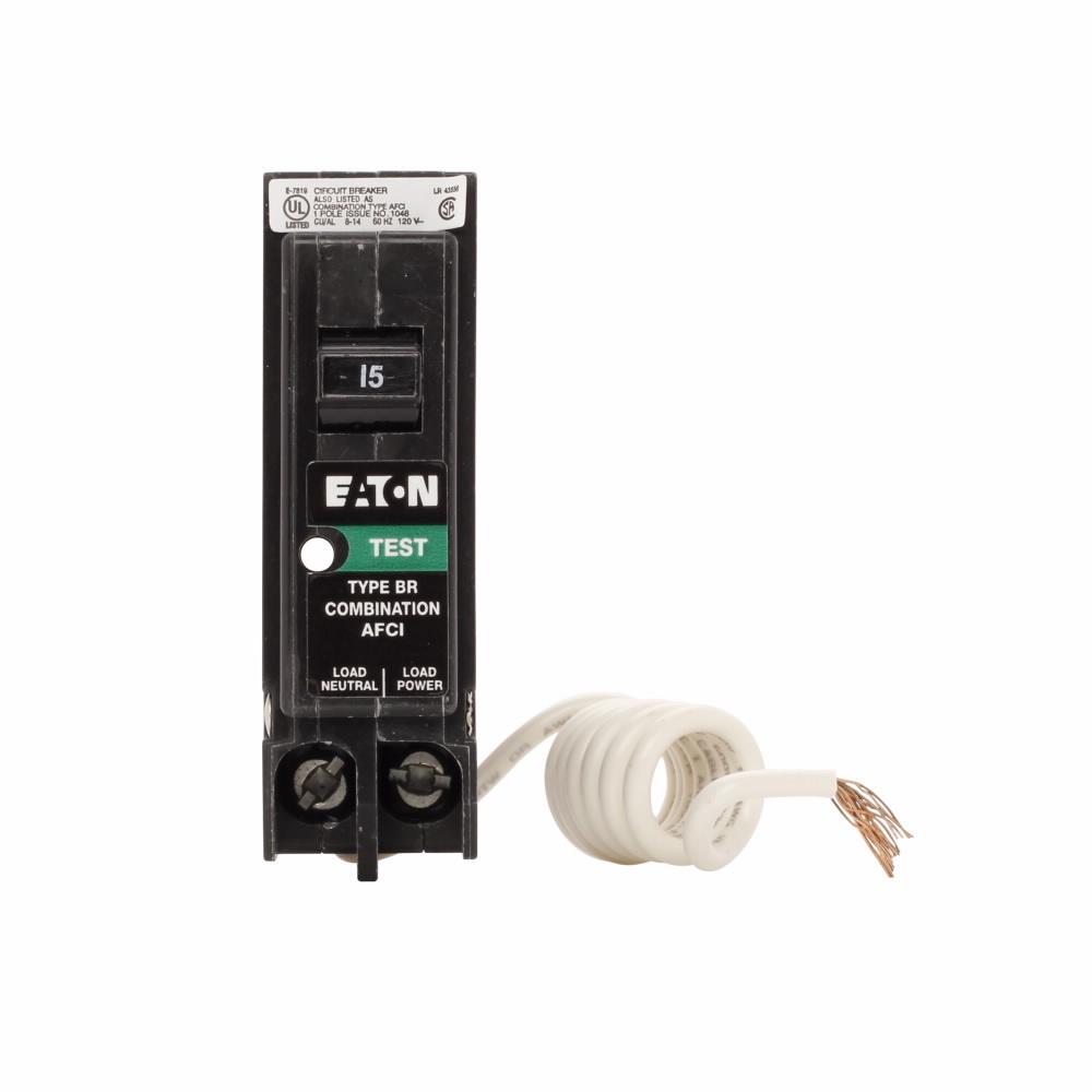 BRHN120AF Type BR Arc Fault Circuit Interrupter, 120 V AC, 15 A, 22 kA Interrupt, 1 Poles