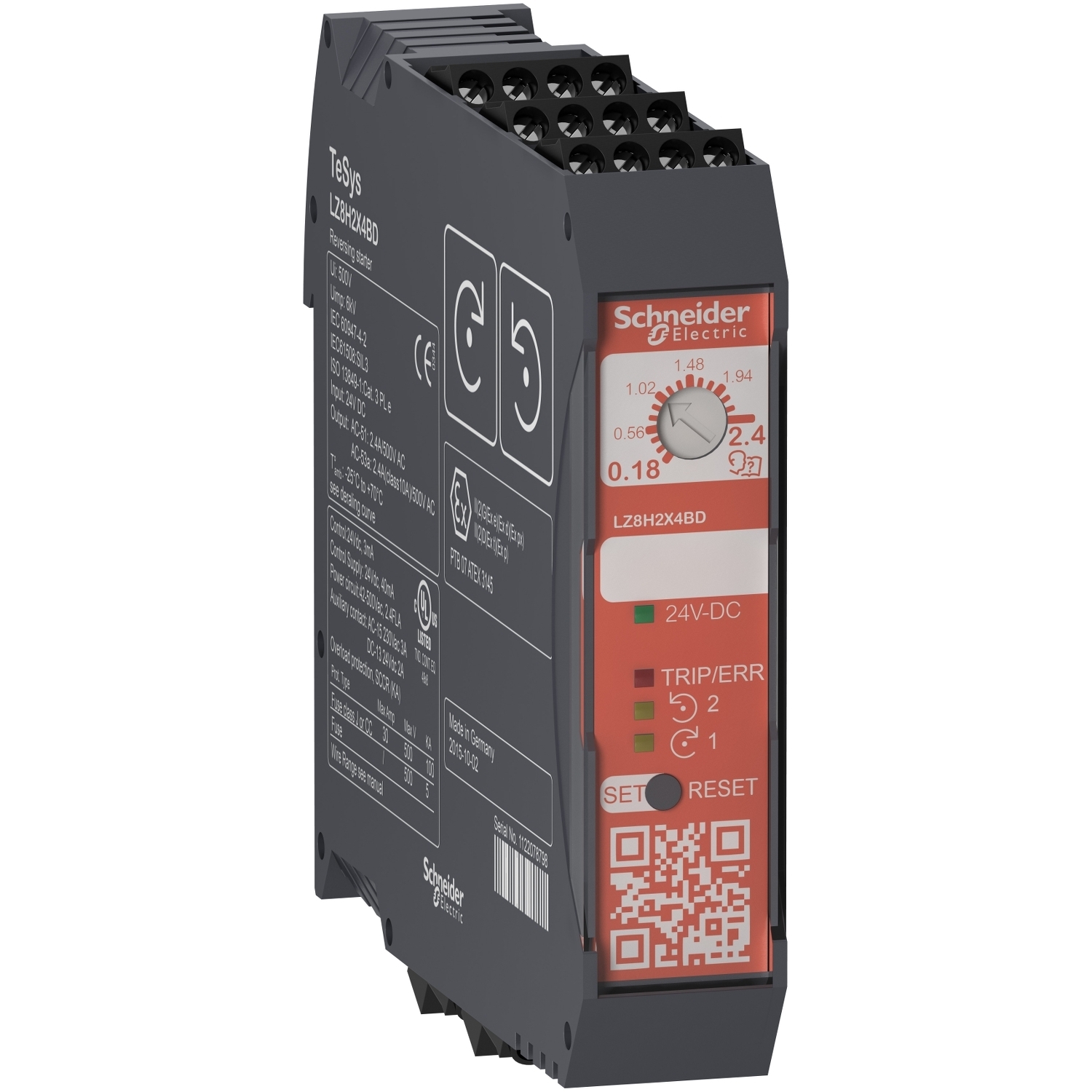 LZ8H2X4BD Ultra Compact Motor Starter, 24 VDC V Coil, Direct/Reverse Action, 3 Poles, IP20 Enclosure