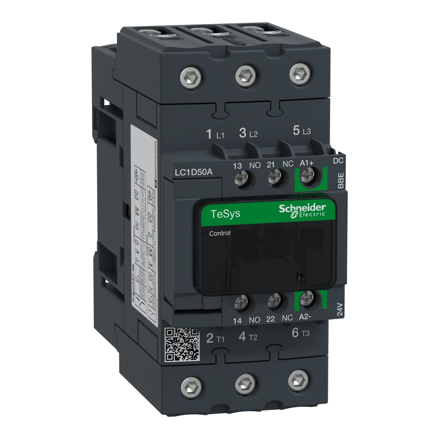 LC1D50ABBE TeSys D Contactor With Front Cover, 24 V DC V Coil, 80 A, 3NO Contact, 3 Poles