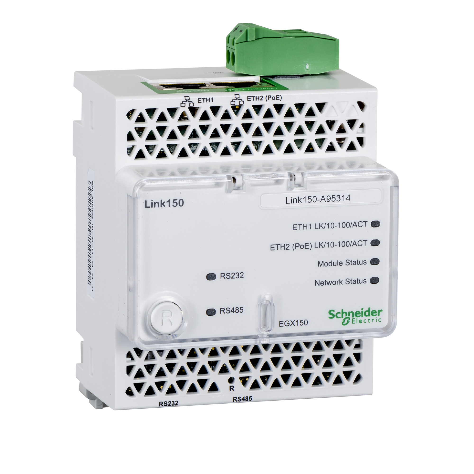 EGX150 PowerLogic Link150 Ethernet Gateway, Modbus/Serial/HTTP/FTP/SNMP (MIB II)/Modbus TCP/IP Protocol, Ethernet TCP/IP Interface, 24 V DC, 5 W Power Output
