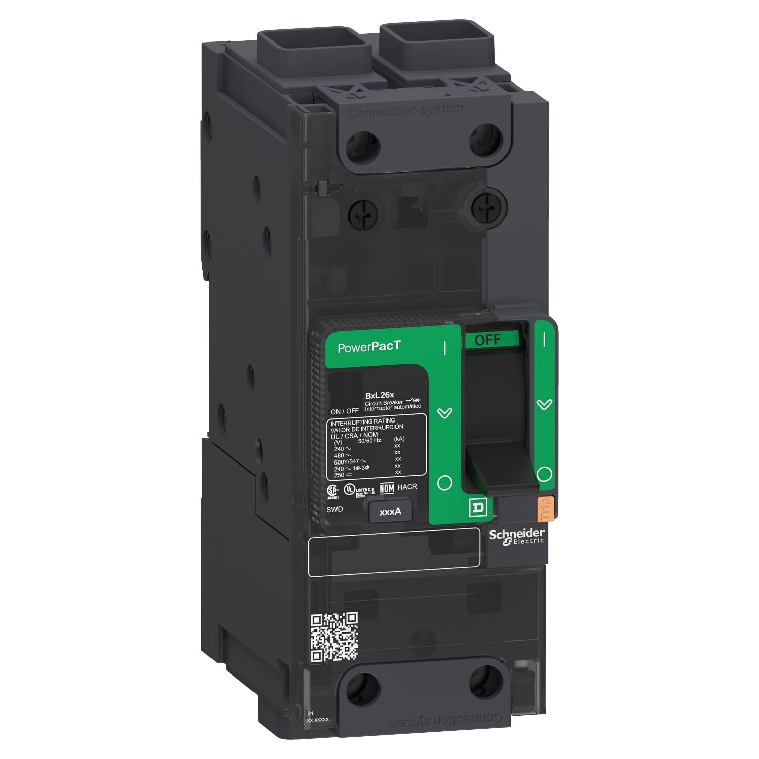 BDF26040 PowerPact Type BDF Molded Case Circuit Breaker, 600Y/347 V AC, 40 A, 14 kA Interrupt, 2 Poles, Electronic Trip