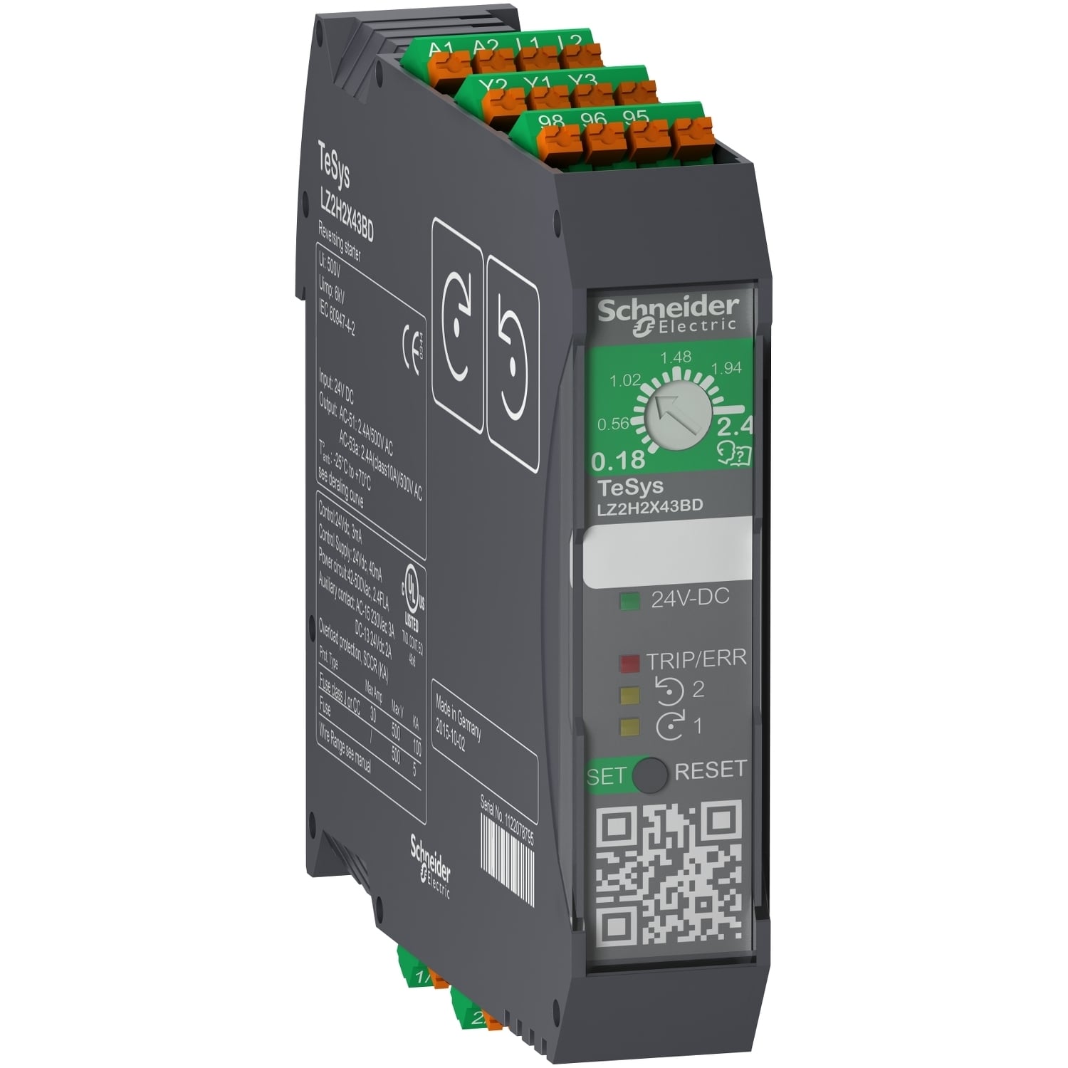 LZ2H2X43BD Ultra-Compact Starter, 24 VDC V Coil, Direct/Reverse Action, 3 Poles