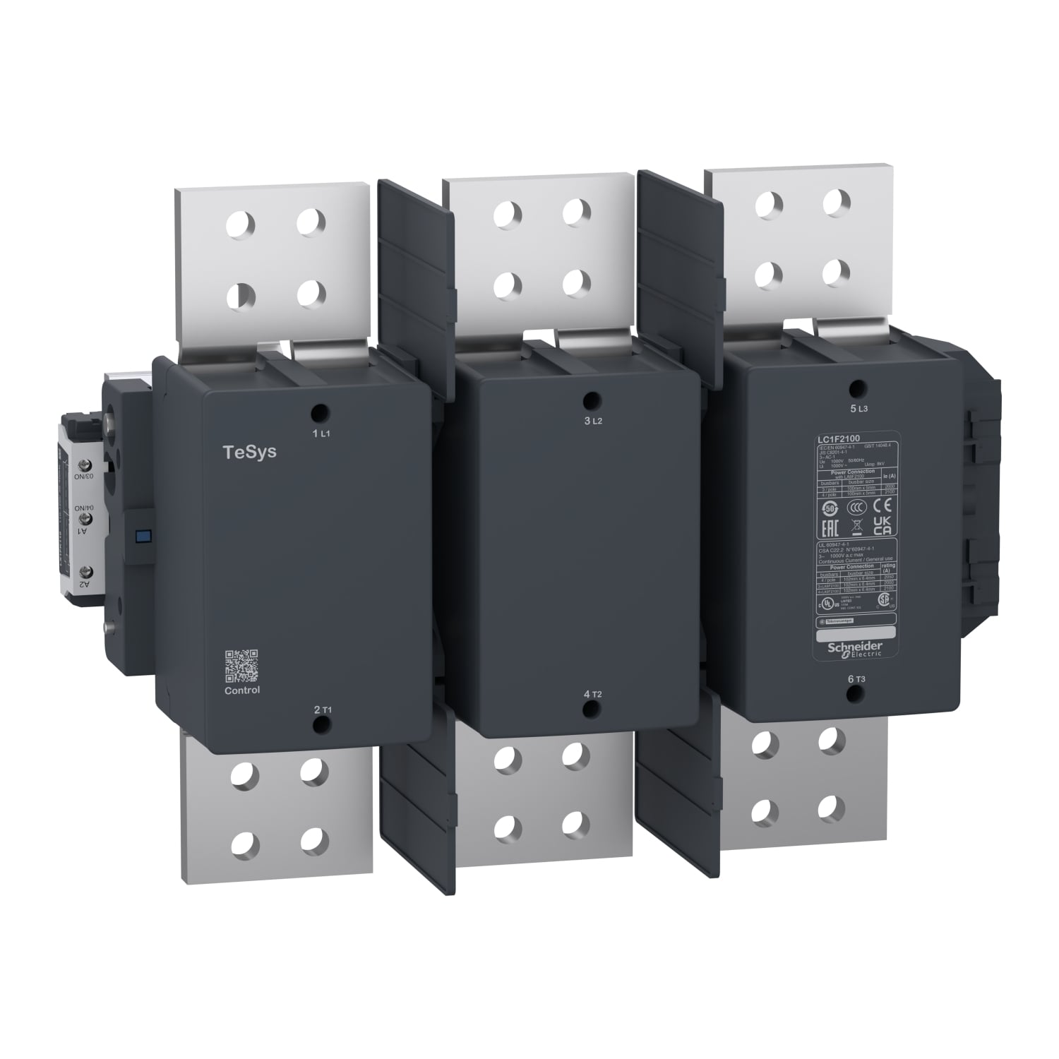 LC1F2100 TeSys F Contactor, 110 to 500 V AC V Coil, 2100 A, 3NO Contact, 3 Poles