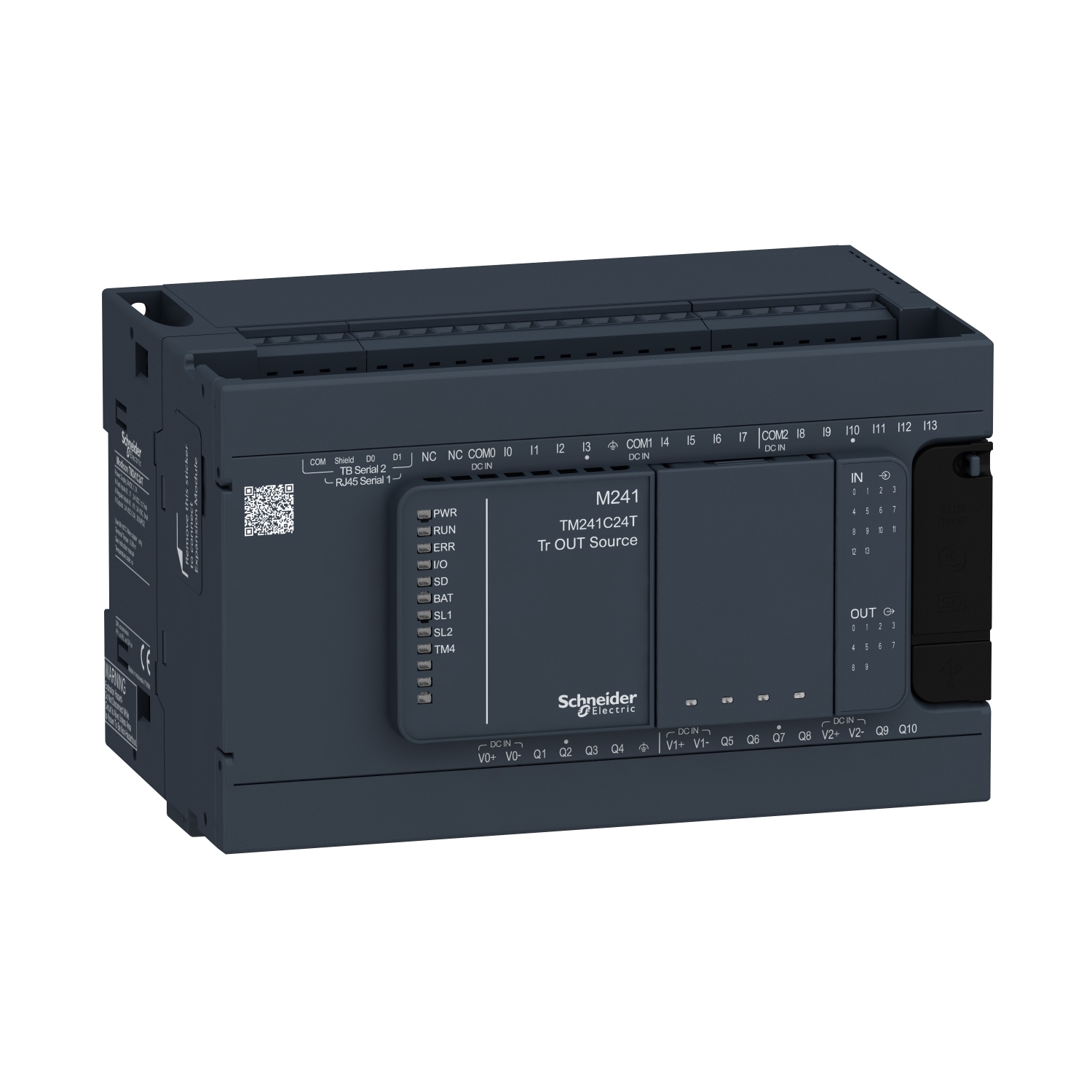 TM241C24T Modicon Logic Controller With Realtime Clock, 24 V DC, 5 mA Input/10.7 mA Fast Input, 14 Discrete/8 Fast Inputs, 10 Transistor/4 Fast Outputs