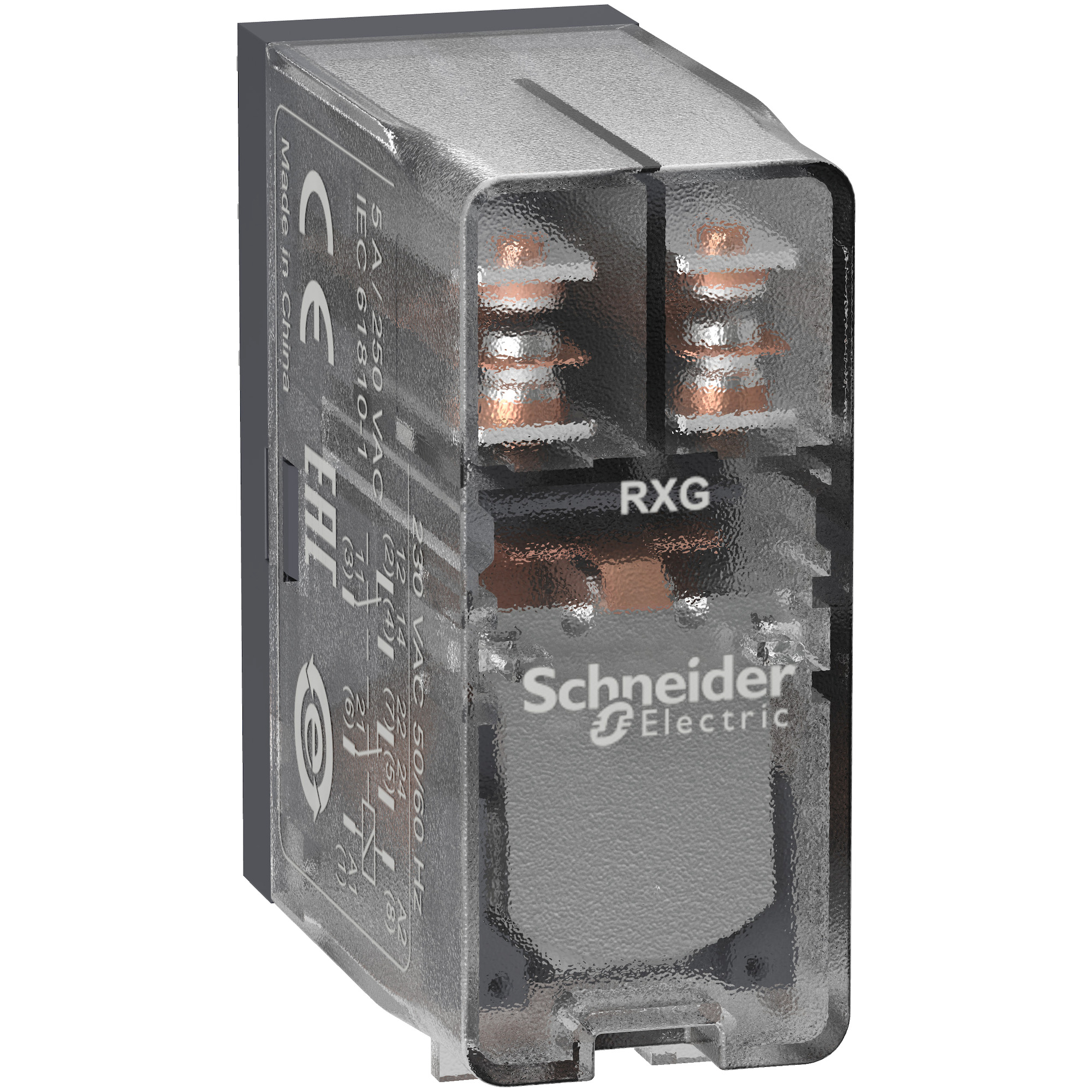 RXG25F7 Zelio RXG Series General Purpose Interface Plug-In Relay With Clear Cover, 5 A, 2CO 2 Form C DPDT Contact, 120 VAC V Coil