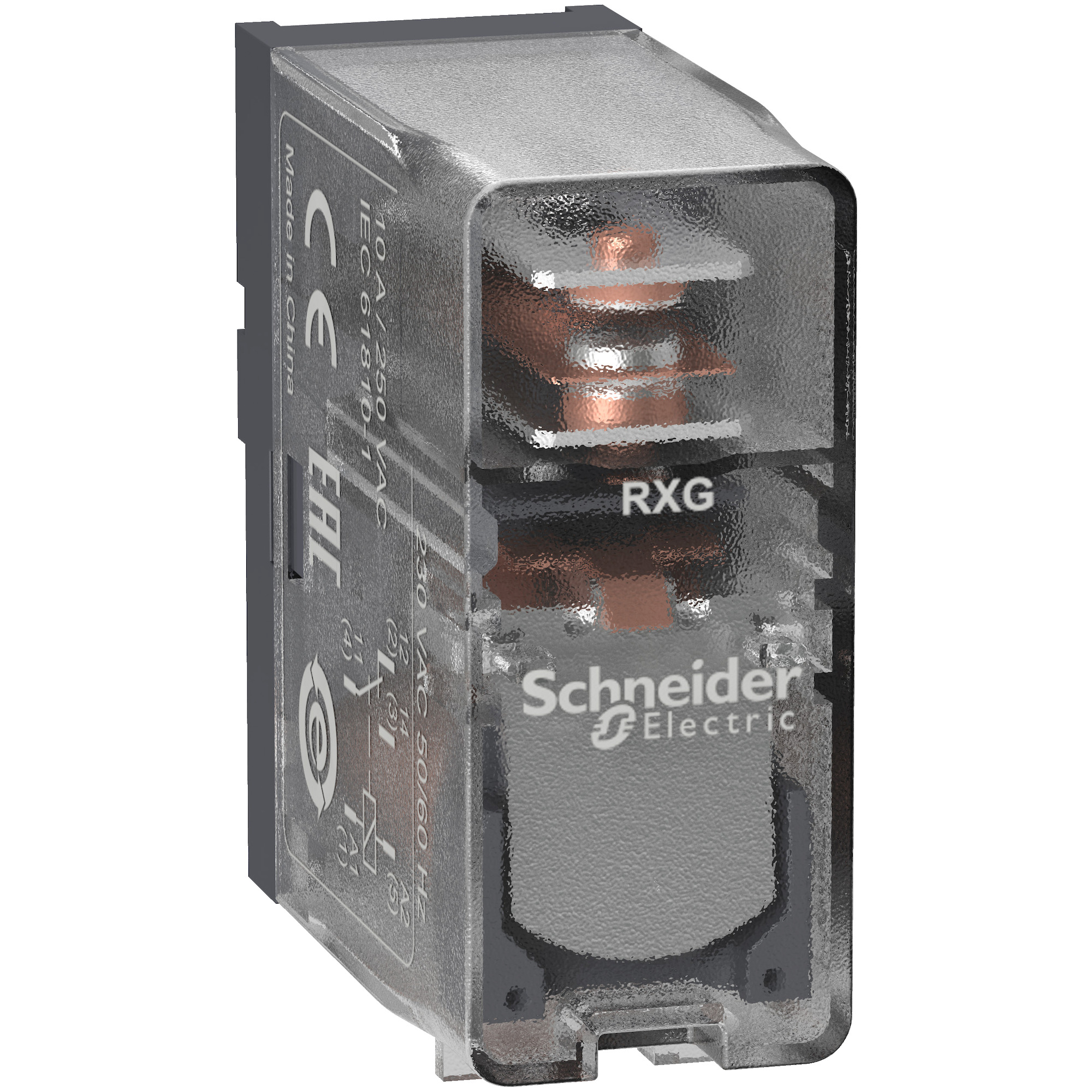 RXG15F7 Zelio RXG Series General Purpose Interface Plug-In Relay With Clear Cover, 10 A, 1CO 1 Form C SPDT Contact, 120 VAC V Coil