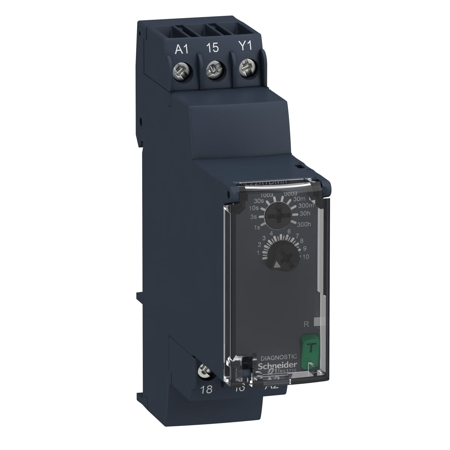 RE22R1DMR Zelio Modular Timing Relay, 0.05 to 1 s, 30 to 300 hr, 30 to 300 min, 30 to 300 s, 3 to 30 min, 1 to 10 s, 3 to 30 s, 0.3 to 3 s, 10 to 100 s, 3 to 30 hr Setting, 250 V AC, 1CO 1 Form C Contact