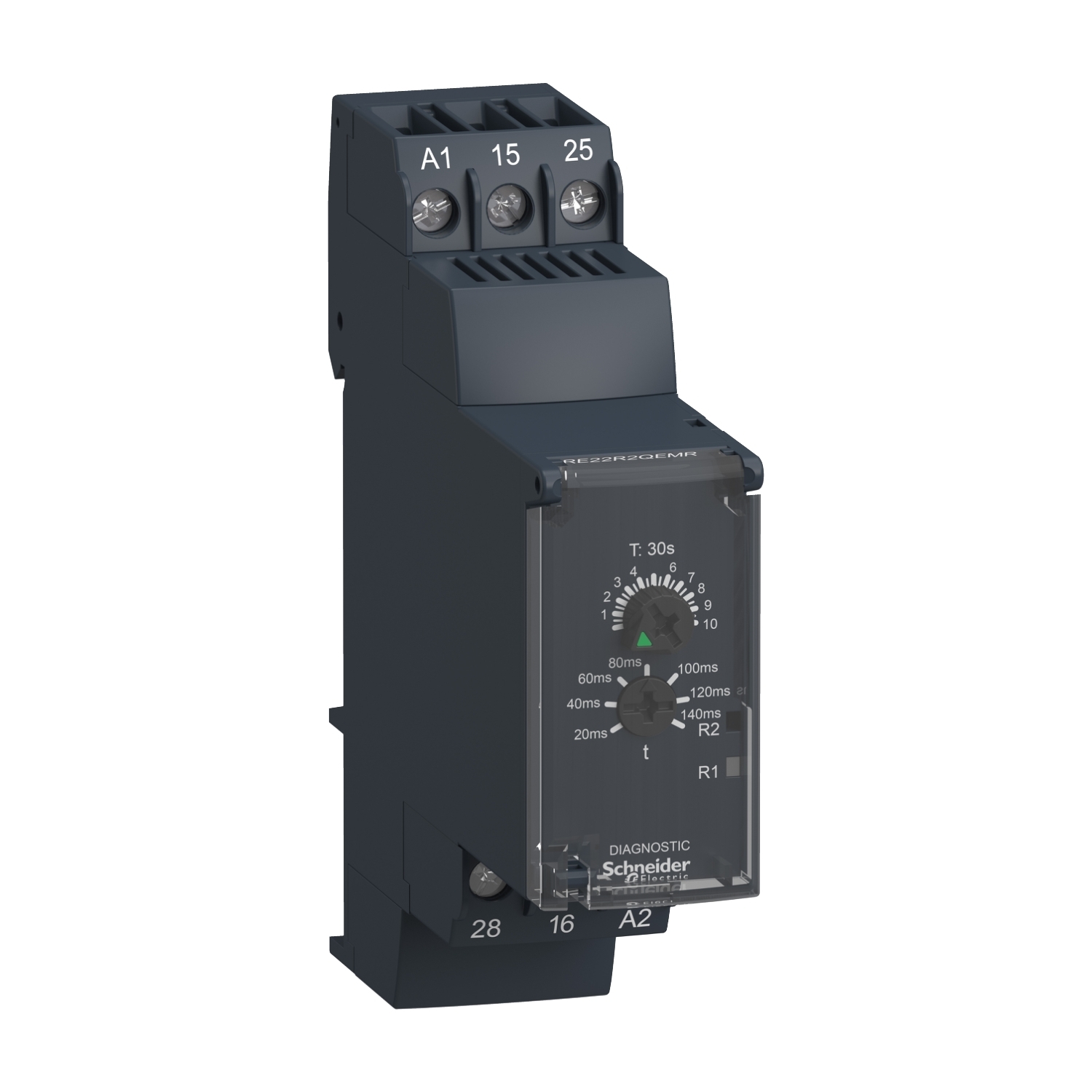 RE22R2QEMR Zelio Timing Relay, 0.3 to 30 s Setting, 24 to 240 V AC/DC, 2NO-2NC 2 Form C Contact