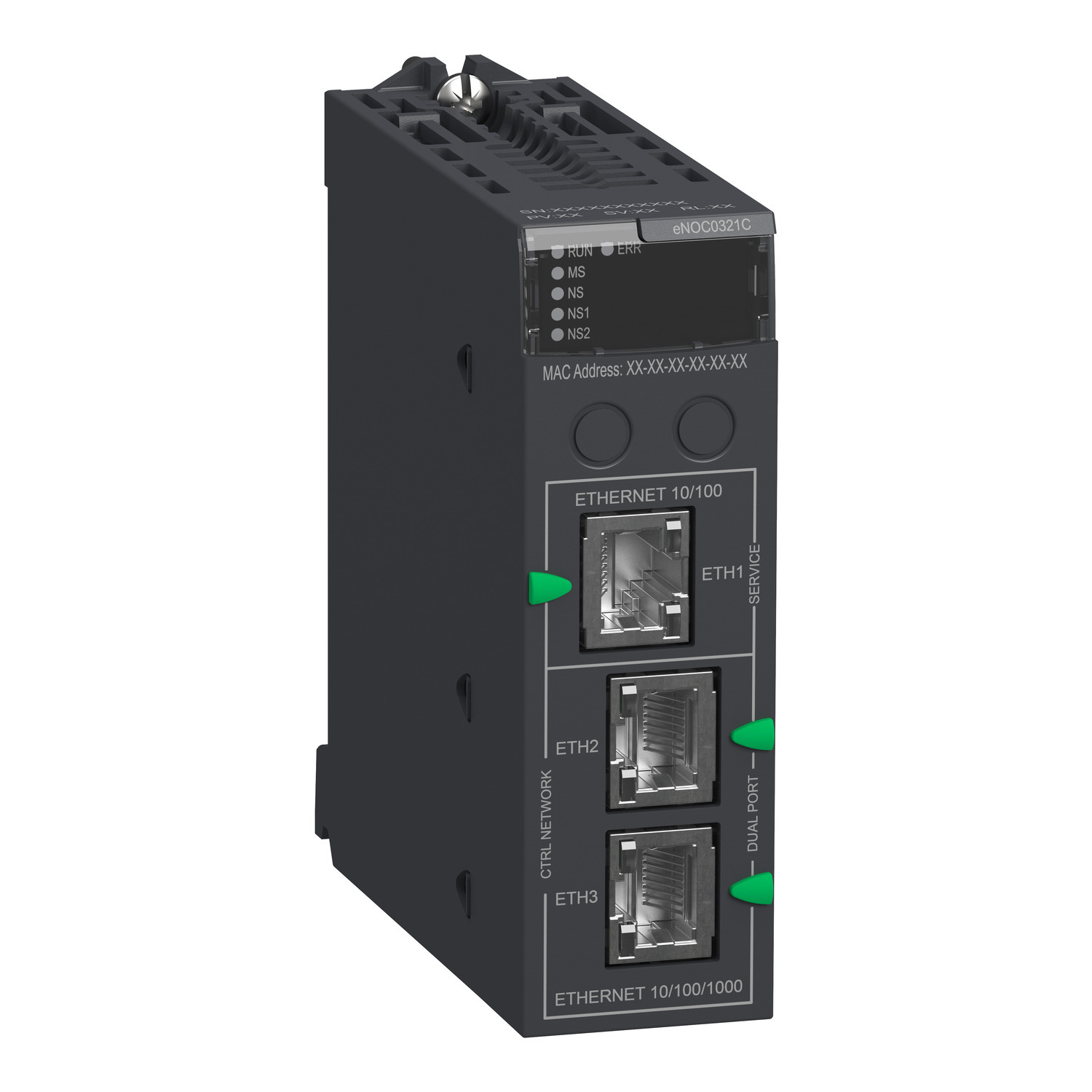 BMENOC0321C Modicon M580 3-Subnet Communication Module, 3.3 V DC, 555 mA, 10/100 Mbps Communication