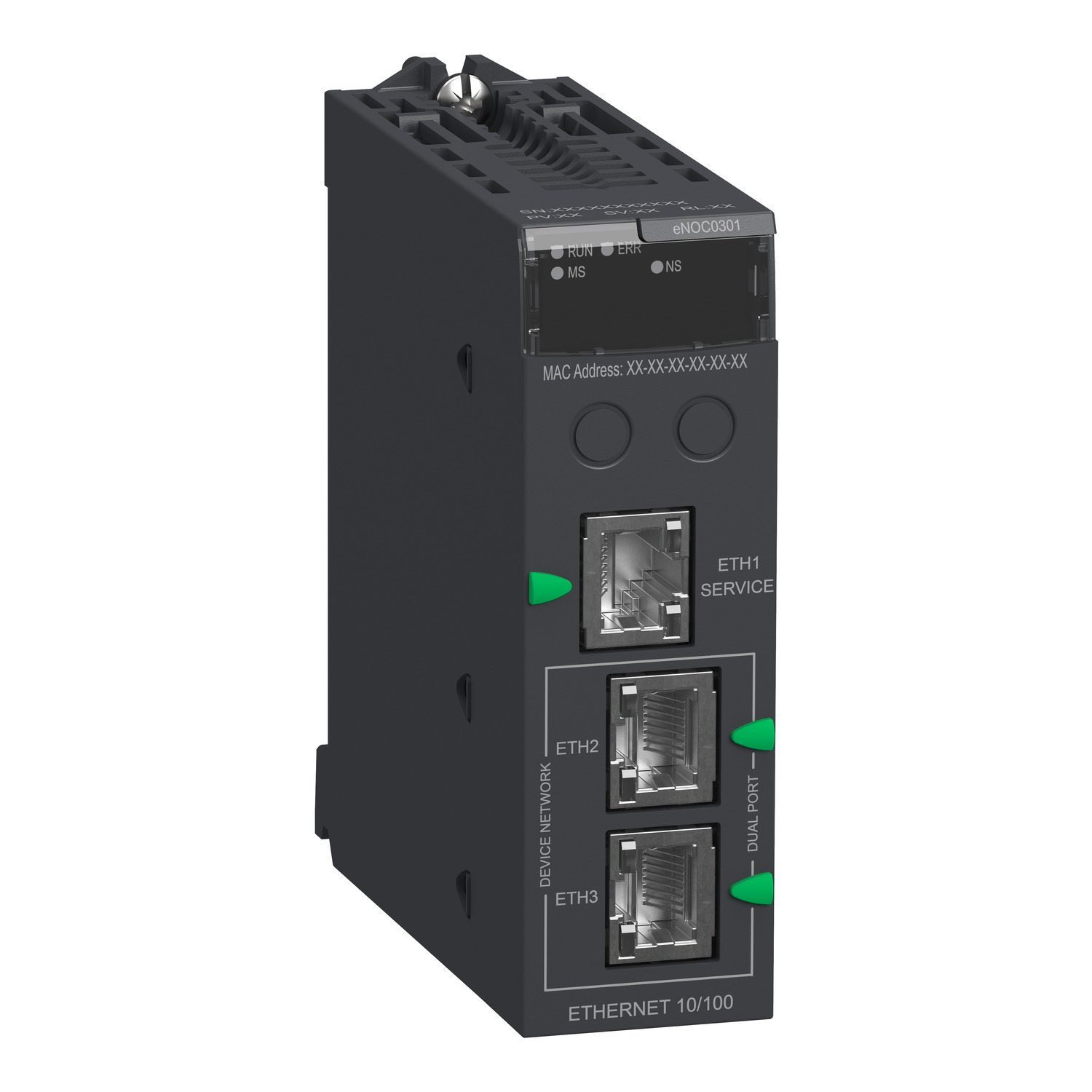 BMENOC0301 Modicon M580 3-Port Standard Ethernet Communication Module, 3.3 V DC, 555 mA, 10/100 Mbps Communication