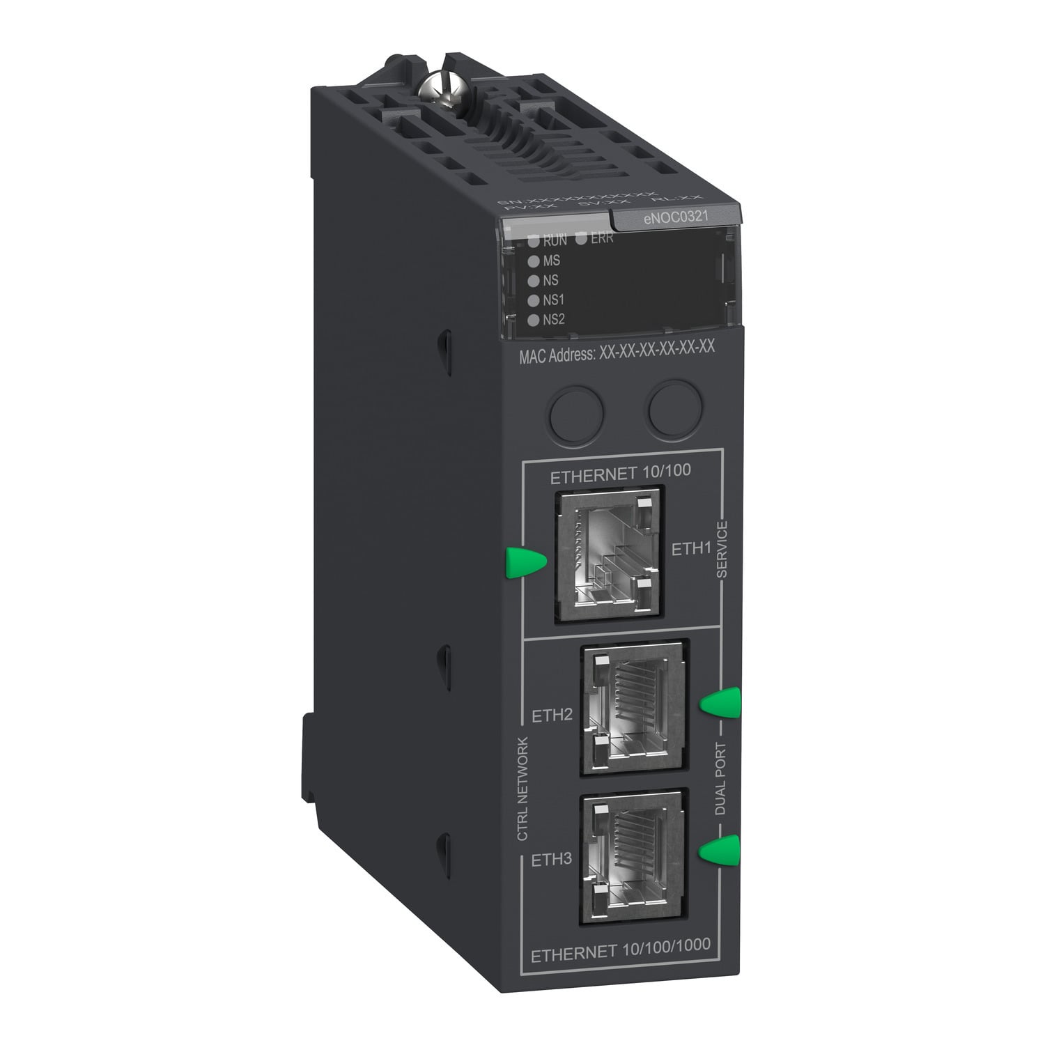 BMENOC0321 Modicon M580 3-Subnet Ethernet Advanced Communication Module, 3.3 V DC, 555 mA, 10/100/1000 Mbps Communication