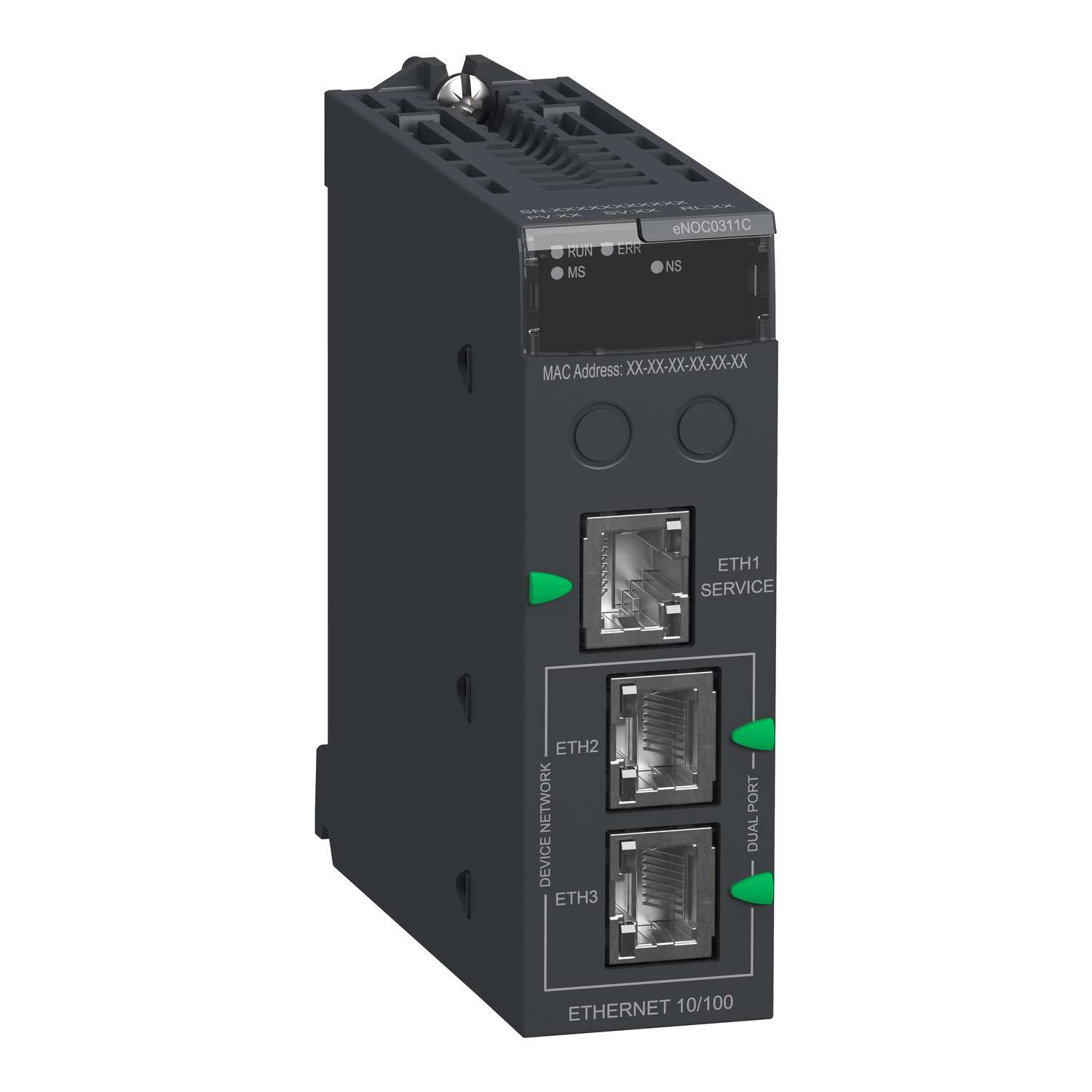 BMENOC0311C Modicon M580 3-Port Standard Ethernet Advanced Communication Module, 3.3 V DC, 555 mA, 10/100 Mbps Communication
