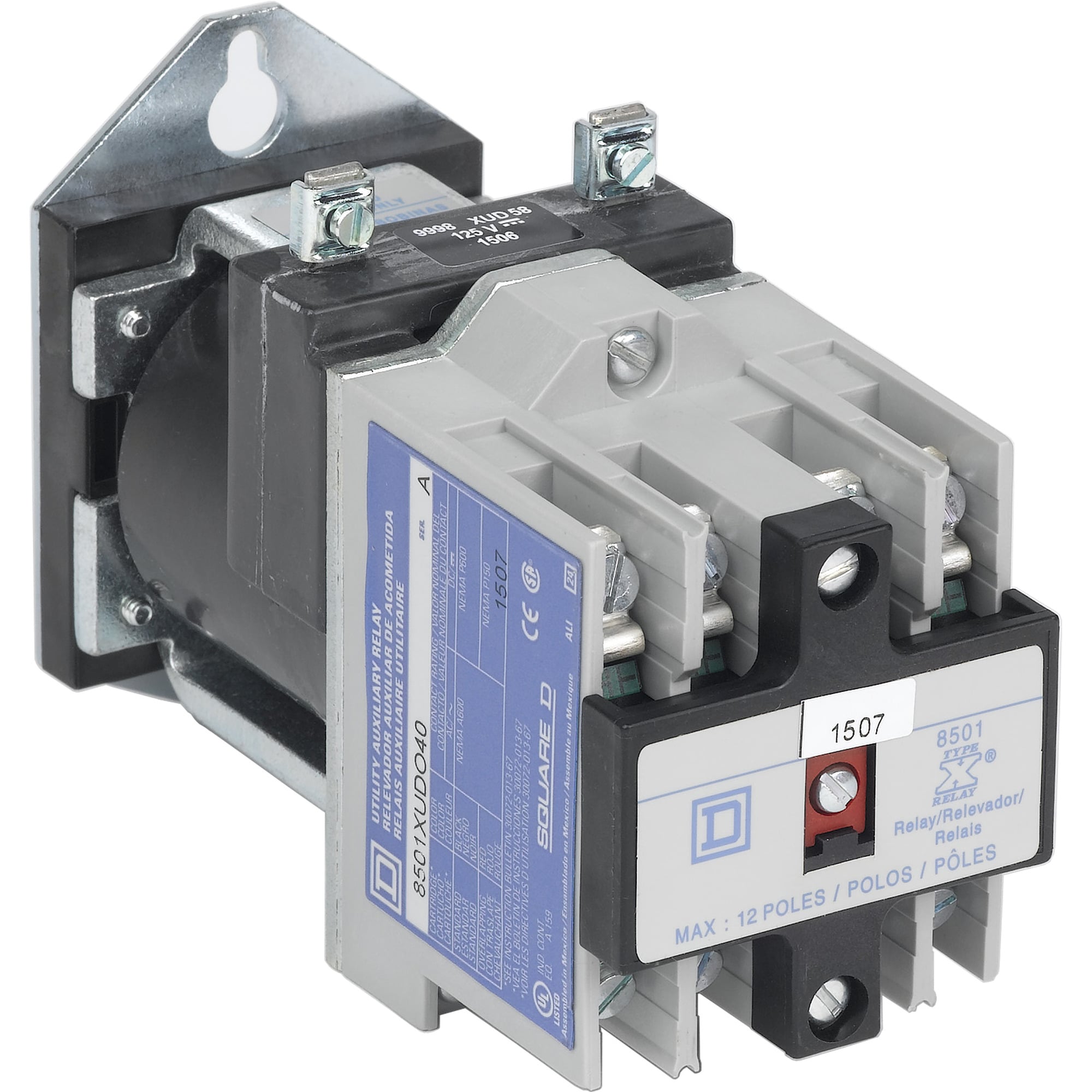 8501XUDO1200V63Y414 Type X Utility NEMA Control Relay, 5/10 A, 12NO 12 Form A Contact, 125 V DC V Coil