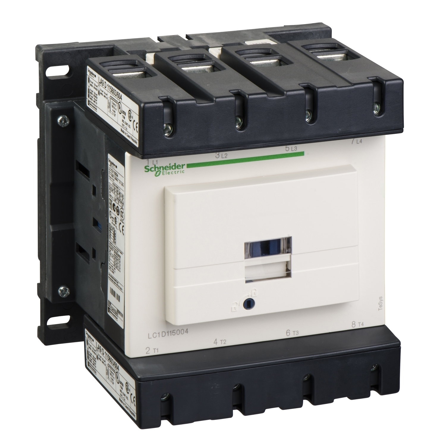 LC1D115004U7 TeSys D Contactor With Front Cover, 240 V AC V Coil, 200 A, 4NO Contact, 4 Poles