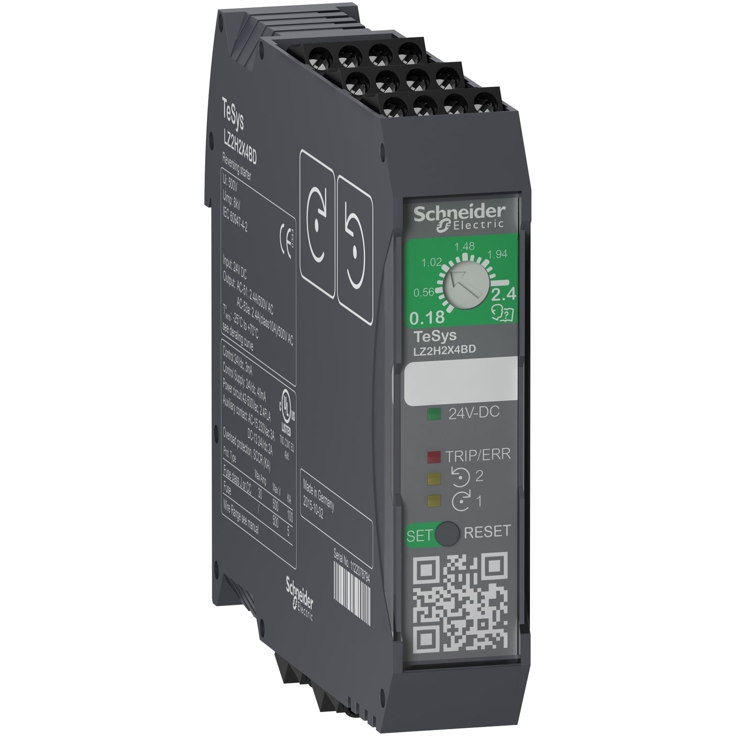LZ2H2X4BD TeSys Reversing Direct-On Line Starter, 24 VDC V Coil, 3 Poles, IP20 Enclosure